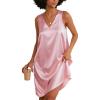 Ekouaer Women’s Satin Silk Nightgown V Neck Nightie Tank Sleepshirt Sleeveless Summer Dress Comfy Loungewear(Pink)