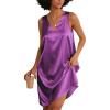 Ekouaer Women’s Satin Silk Nightgown V Neck Nightie Tank Sleepshirt Sleeveless Summer Dress Comfy Loungewear(Purple)