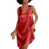 Ekouaer Women’s Satin Silk Nightgown V Neck Nightie Tank Sleepshirt Sleeveless Summer Dress Comfy Loungewear(Red)