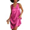 Ekouaer Women’s Satin Silk Nightgown V Neck Nightie Tank Sleepshirt Sleeveless Summer Dress Comfy Loungewear(Rose Red)