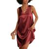 Ekouaer Women’s Satin Silk Nightgown V Neck Nightie Tank Sleepshirt Sleeveless Summer Dress Comfy Loungewear(Wine Red)