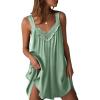 Ekouaer Women’s Satin Silk Nightgown V Neck Sexy Nightdress Tank Sleeveless Sleepshirt Lace Sleep Dress Nightwear S-XXXL(Light Green)