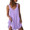 Ekouaer Women’s Satin Silk Nightgown V Neck Sexy Nightdress Tank Sleeveless Sleepshirt Lace Sleep Dress Nightwear S-XXXL(Light Purple)