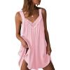 Ekouaer Women’s Satin Silk Nightgown V Neck Sexy Nightdress Tank Sleeveless Sleepshirt Lace Sleep Dress Nightwear S-XXXL(Pink)
