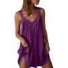 Ekouaer Women’s Satin Silk Nightgown V Neck Sexy Nightdress Tank Sleeveless Sleepshirt Lace Sleep Dress Nightwear S-XXXL(Purple)