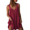 Ekouaer Women’s Satin Silk Nightgown V Neck Sexy Nightdress Tank Sleeveless Sleepshirt Lace Sleep Dress Nightwear S-XXXL(Red)