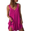 Ekouaer Women’s Satin Silk Nightgown V Neck Sexy Nightdress Tank Sleeveless Sleepshirt Lace Sleep Dress Nightwear S-XXXL(Rose Red)