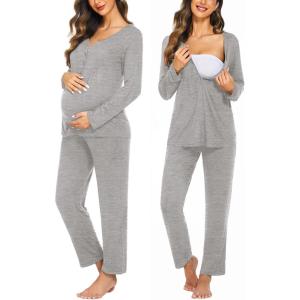 Ekouaer Maternity Nursing Pajama Sets Labor Delivery Pjs Long Sleeve Breastfeeding Pajamas Pregnancy Sleepwear Set(Heather Grey)