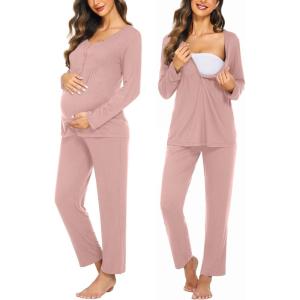Ekouaer Maternity Nursing Pajama Sets Labor Delivery Pjs Long Sleeve Breastfeeding Pajamas Pregnancy Sleepwear Set(Mauve)