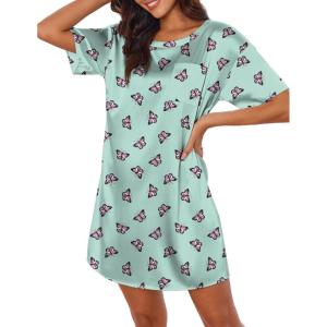 Ekouaer Silk Sleep Shirts for Women Satin Nightshirt Tshirt Nightgown Sleepwear Shirt Dress With Chest Pocket S-2XL(Butterfly Green)