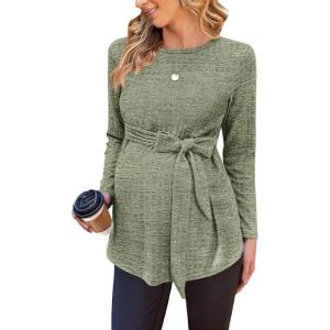 Ekouaer Women’s Maternity Shirts Long Sleeve Pregnancy Tops Casual Ribbed Knit Winter Pregnant Blouses(Army Green)