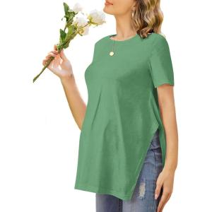 Ekouaer Women’s Maternity Shirts Short Sleeve Pregnancy Tops Blouses Split Side Casual Crewneck Pregnant Tunic Tee(Green)