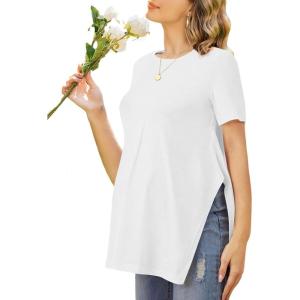 Ekouaer Women’s Maternity Shirts Short Sleeve Pregnancy Tops Blouses Split Side Casual Crewneck Pregnant Tunic Tee(White)