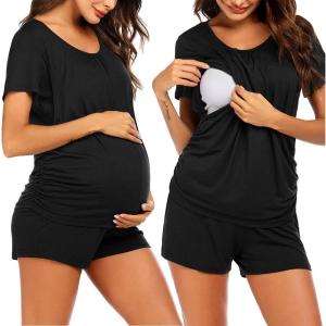Ekouaer Womens Nursing Pajamas Maternity Breastfeeding Pjs Sleepwear Layer Soft Postpartum Lounge Set Pregnancy Clothes(A Black)