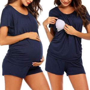 Ekouaer Womens Nursing Pajamas Maternity Breastfeeding Pjs Sleepwear Layer Soft Postpartum Lounge Set Pregnancy Clothes(A Navy Blue)