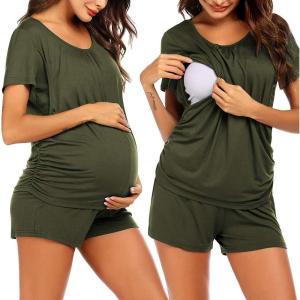 Ekouaer Womens Nursing Pajamas Maternity Breastfeeding Pjs Sleepwear Layer Soft Postpartum Lounge Set Pregnancy Clothes(A Olive)