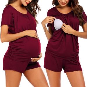 Ekouaer Womens Nursing Pajamas Maternity Breastfeeding Pjs Sleepwear Layer Soft Postpartum Lounge Set Pregnancy Clothes(A Wine Red)