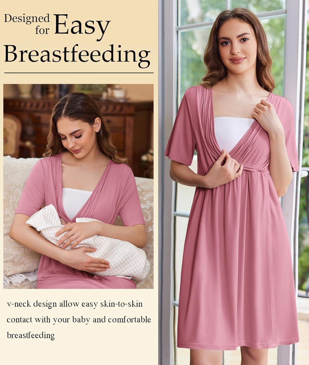 imageEkouaer Labor and Delivery Gown for Hospital Short Sleeve Maternity Nursing Dress Nightgown with Button SXXLGrey Purple