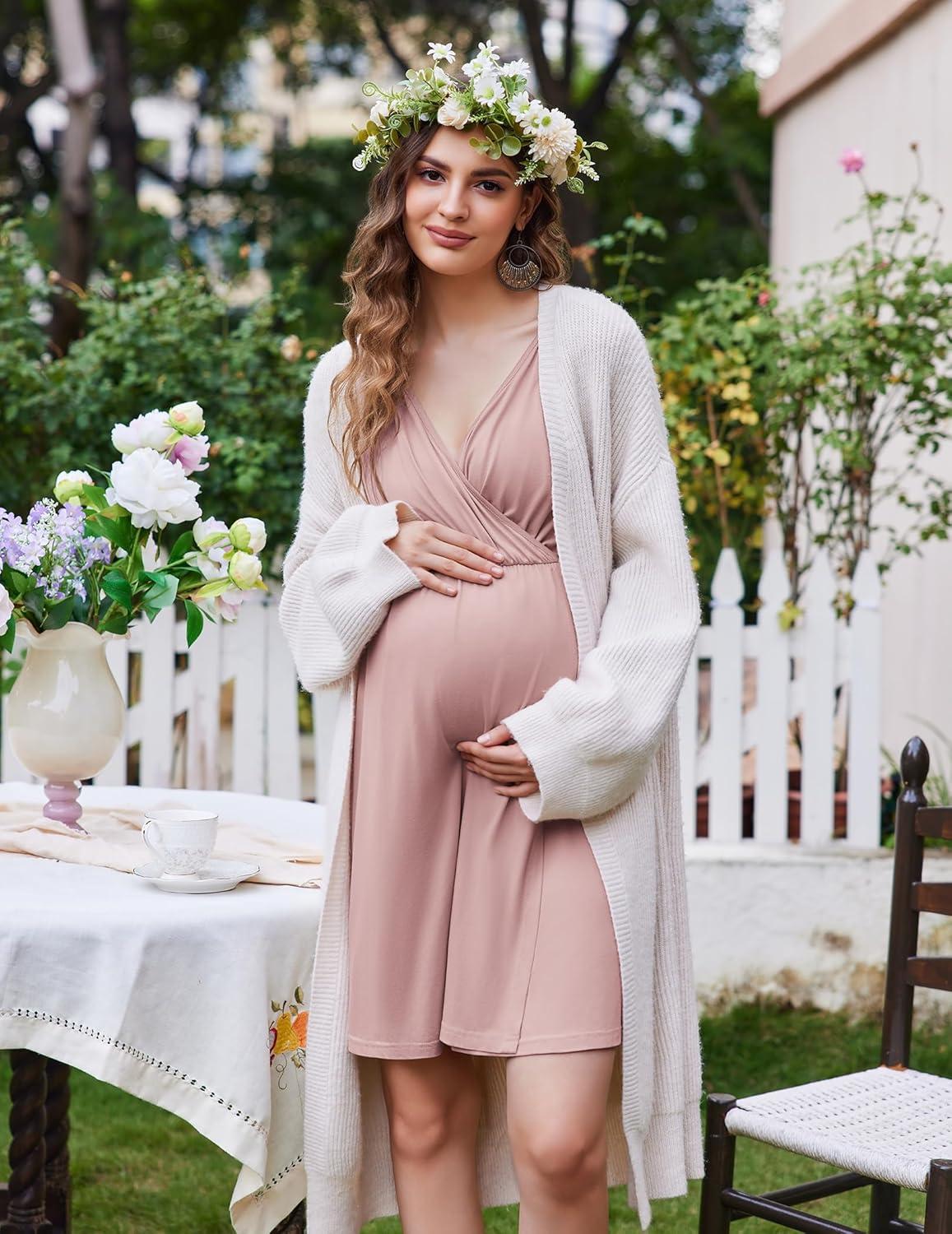 imageEkouaer Labor and Delivery Gown for Hospital Short Sleeve Maternity Nursing Dress Nightgown with Button SXXLMauve