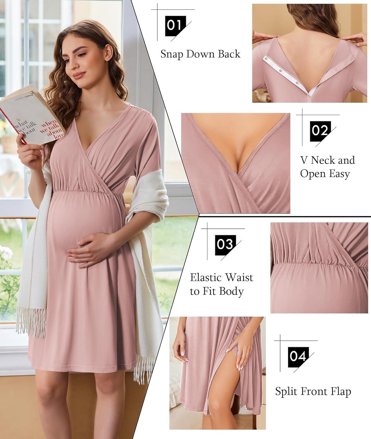 imageEkouaer Labor and Delivery Gown for Hospital Short Sleeve Maternity Nursing Dress Nightgown with Button SXXLMauve