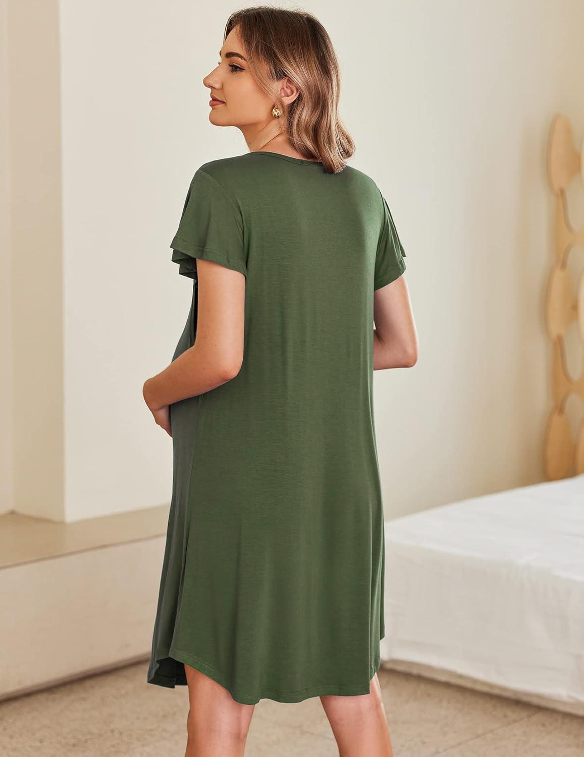 imageEkouaer Nursing Nightgown Labor and Delivery Gown Hospital Breastfeeding Dress for Women Short Sleeve Maternity SleepwearArmy Green