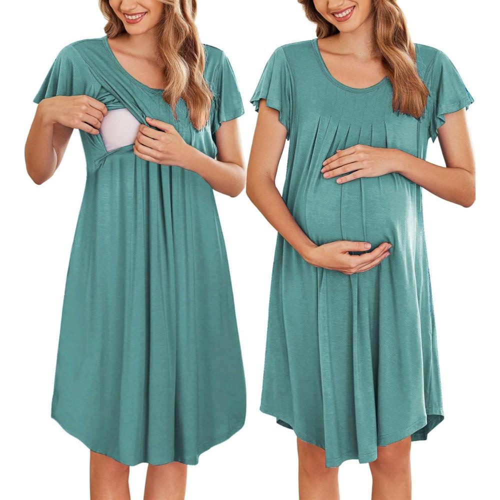 imageEkouaer Nursing Nightgown Labor and Delivery Gown Hospital Breastfeeding Dress for Women Short Sleeve Maternity SleepwearMint Green