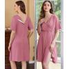 Ekouaer Labor and Delivery Gown for Hospital Short Sleeve Maternity Nursing Dress Nightgown with Button S-XXL(Grey Purple)