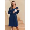 Ekouaer Women Maternity Nightgown Labor Delivery Nursing Gown Hospital Breastfeeding Dress Button Down Long Sleeve Sleepwear(Navy)
