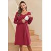 Ekouaer Women Maternity Nightgown Labor Delivery Nursing Gown Hospital Breastfeeding Dress Button Down Long Sleeve Sleepwear(Wine Red)