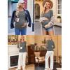 Ekouaer Womens Maternity Shirts Long Sleeve 3 Packs Pregnancy V-Neck Clothes Side Ruched Blouse Tops for Mama S-XXL(Black/Dark Grey/White Stripe)