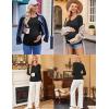 Ekouaer Womens Maternity Shirts Long Sleeve 3 Packs Pregnancy V-Neck Clothes Side Ruched Blouse Tops for Mama S-XXL(Black/Light Grey/Dark Grey)