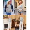 Ekouaer Womens Maternity Shirts Long Sleeve 3 Packs Pregnancy V-Neck Clothes Side Ruched Blouse Tops for Mama S-XXL(Light Grey/Black/Army Green)