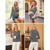 Ekouaer Womens Maternity Shirts Long Sleeve 3 Packs Pregnancy V-Neck Clothes Side Ruched Blouse Tops for Mama S-XXL(Maroon/Caramel/Dark Grey)