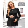 Ekouaer Womens Maternity Tops Long Sleeve Pregnancy Tunic Blouses Crew Neck Ribbed Shirts Pregnant Clothes(Black)