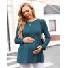 Ekouaer Womens Maternity Tops Long Sleeve Pregnancy Tunic Blouses Crew Neck Ribbed Shirts Pregnant Clothes(Blue)