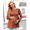 Ekouaer Womens Maternity Tops Long Sleeve Pregnancy Tunic Blouses Crew Neck Ribbed Shirts Pregnant Clothes(Caramel)