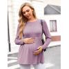 Ekouaer Womens Maternity Tops Long Sleeve Pregnancy Tunic Blouses Crew Neck Ribbed Shirts Pregnant Clothes(Dark Pink)