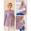 Ekouaer Womens Maternity Tops Long Sleeve Pregnancy Tunic Blouses Crew Neck Ribbed Shirts Pregnant Clothes(Dark Pink)