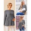 Ekouaer Womens Maternity Tops Long Sleeve Pregnancy Tunic Blouses Crew Neck Ribbed Shirts Pregnant Clothes(Grey)