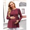 Ekouaer Womens Maternity Tops Long Sleeve Pregnancy Tunic Blouses Crew Neck Ribbed Shirts Pregnant Clothes(Wine Red)