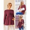 Ekouaer Womens Maternity Tops Long Sleeve Pregnancy Tunic Blouses Crew Neck Ribbed Shirts Pregnant Clothes(Wine Red)