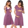 Ekouaer 3 in 1 Labor/Delivery/Hospital Gown Nursing Dress Maternity Nightgown Sleepwear for Breastfeeding with Button S-XXL(Purple Red)