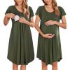 Ekouaer Nursing Nightgown Labor and Delivery Gown Hospital Breastfeeding Dress for Women Short Sleeve Maternity Sleepwear(Army Green)