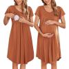 Ekouaer Nursing Nightgown Labor and Delivery Gown Hospital Breastfeeding Dress for Women Short Sleeve Maternity Sleepwear(Brick Red)