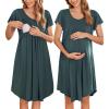 Ekouaer Nursing Nightgown Labor and Delivery Gown Hospital Breastfeeding Dress for Women Short Sleeve Maternity Sleepwear(Dark Green)