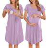 Ekouaer Nursing Nightgown Labor and Delivery Gown Hospital Breastfeeding Dress for Women Short Sleeve Maternity Sleepwear(G Purple)