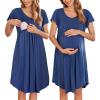 Ekouaer Nursing Nightgown Labor and Delivery Gown Hospital Breastfeeding Dress for Women Short Sleeve Maternity Sleepwear(Navy Blue)