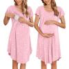 Ekouaer Nursing Nightgown Labor and Delivery Gown Hospital Breastfeeding Dress for Women Short Sleeve Maternity Sleepwear(Pink Teddy Bear)