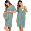 Ekouaer Nursing Nightgown Striped Women Short Sleeve Breastfeeding Sleep Dress Maternity Delivery/Labor Gown(Dark Green)