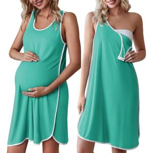 Ekouaer Labor and Delivery Gown for Hospital 3 in 1 Nursing Dress Sleeveless Maternity Snap Button Breastfeeding Nightgown(Cyan)